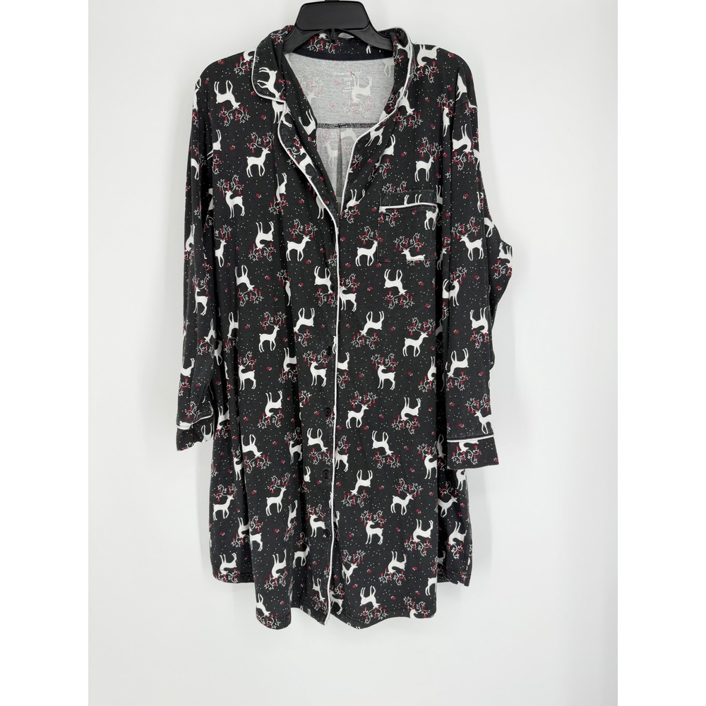 Dreams & Co. Womens Nightgown 2X Reindeer Christmas Holiday Sleepwear Nightshirt